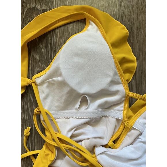 NWT Zaful Yellow Lace-Up Ruffle One Piece Swimsuit‎ Beach Bodysuit Size 12 - Picture 3 of 7